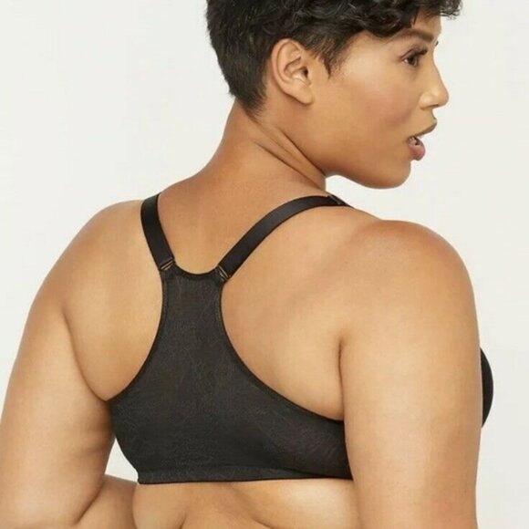 42DD Size Front-Close T-Shirt Black Catherines Bra, New! Womens Racerback lace - Picture 3 of 4